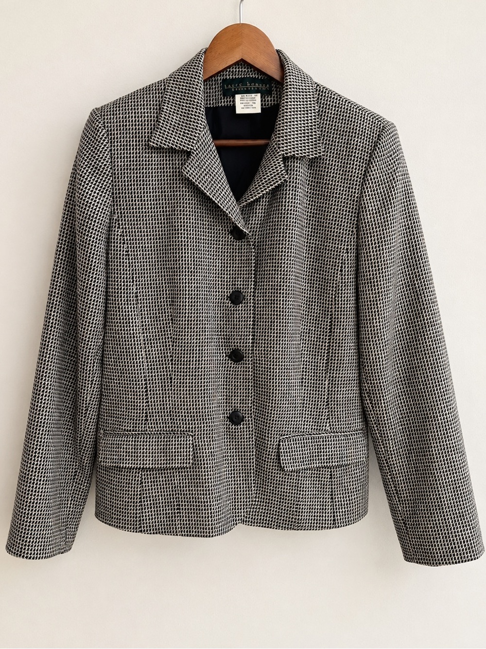 Harvé Benard Vintage 100% Wool Houndstooth Blazer Jacket Size 10 Made in Ukraine - Picture 2 of 7